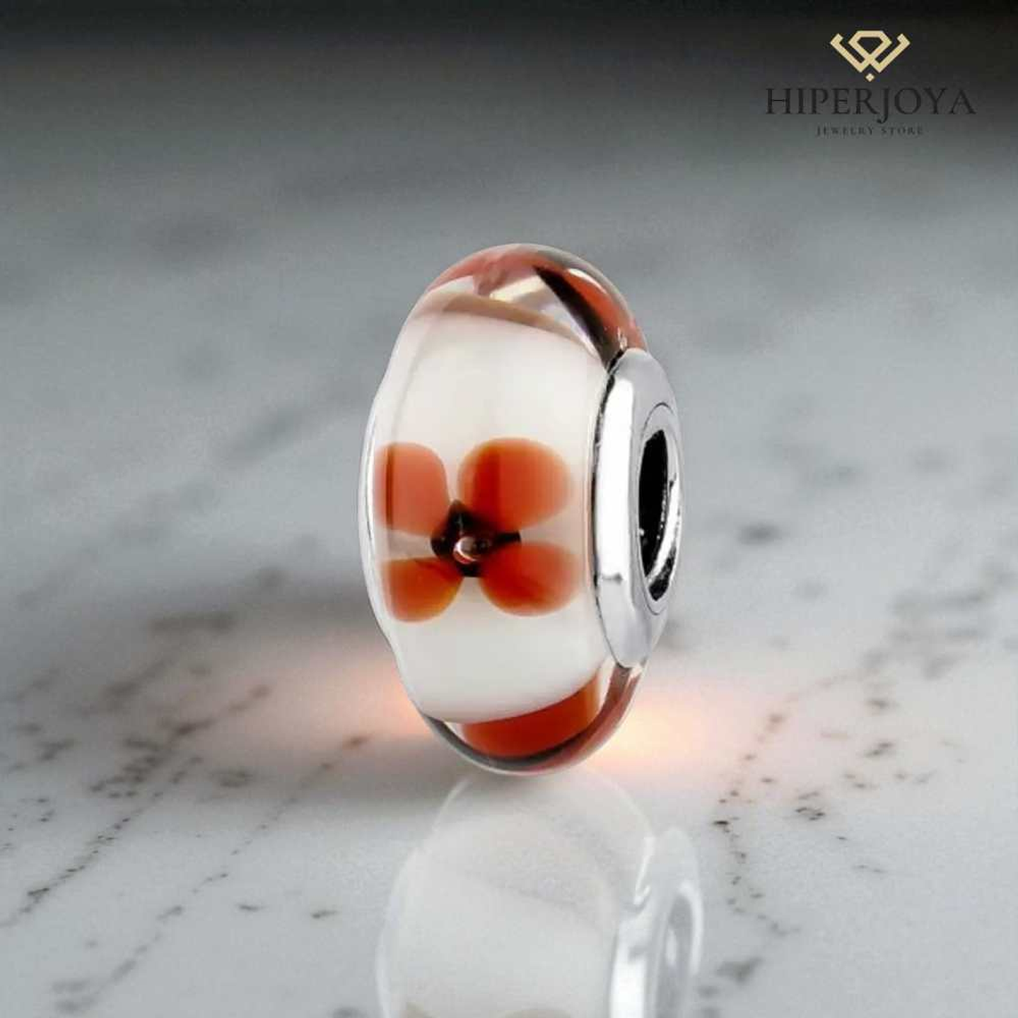 Murano glass silver clover bead  2