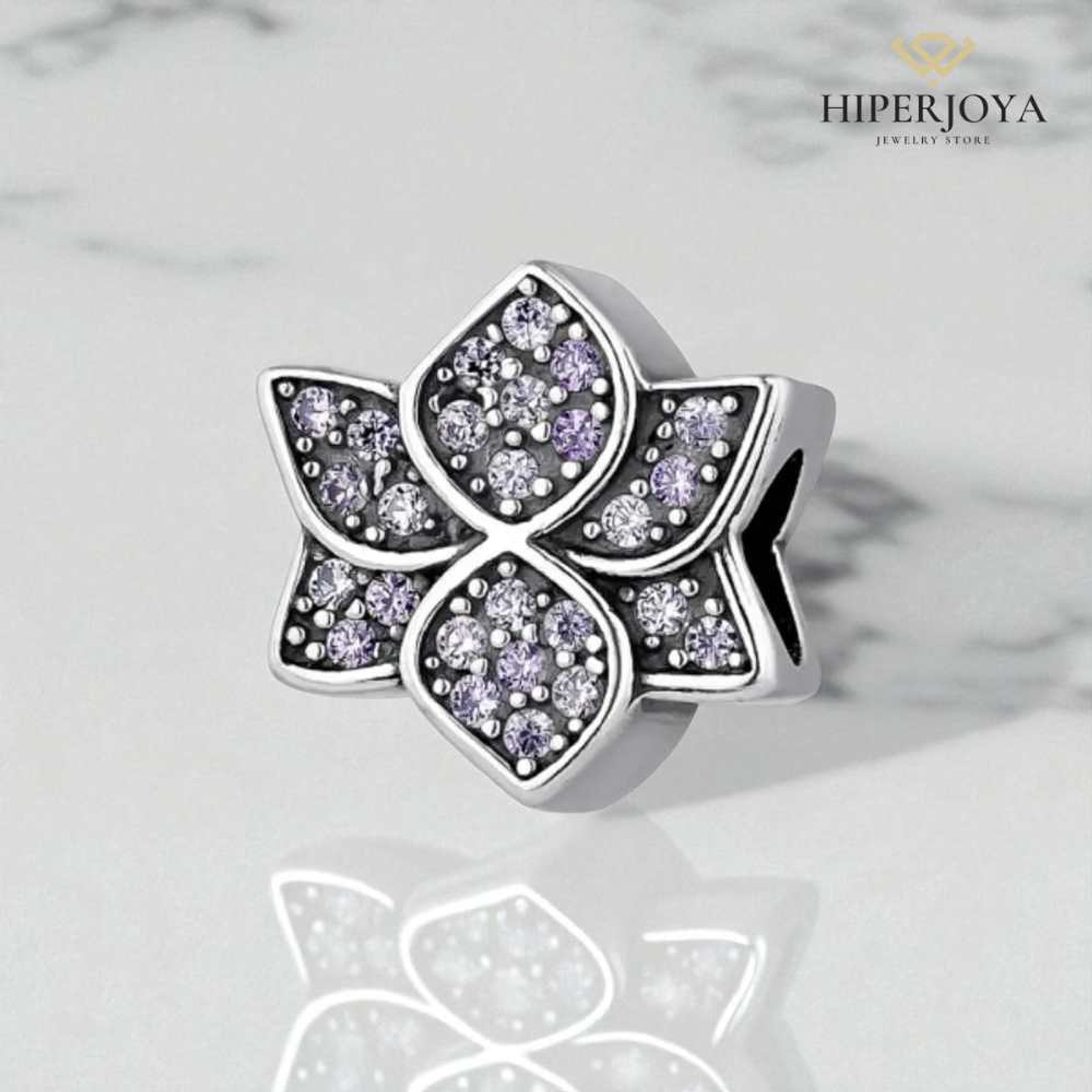 Abalorio flor de loto morado plata 2