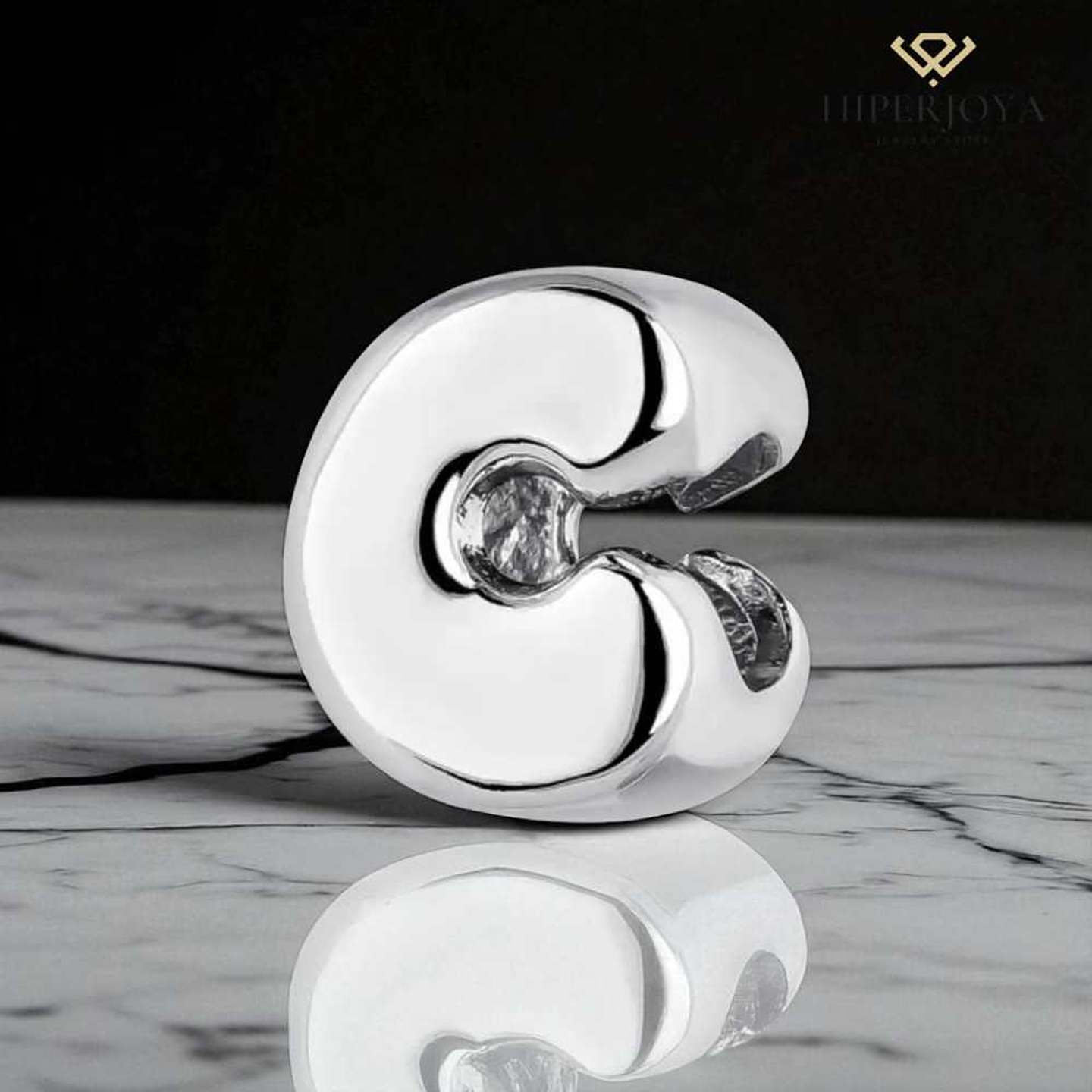 Initial C silver bead 2