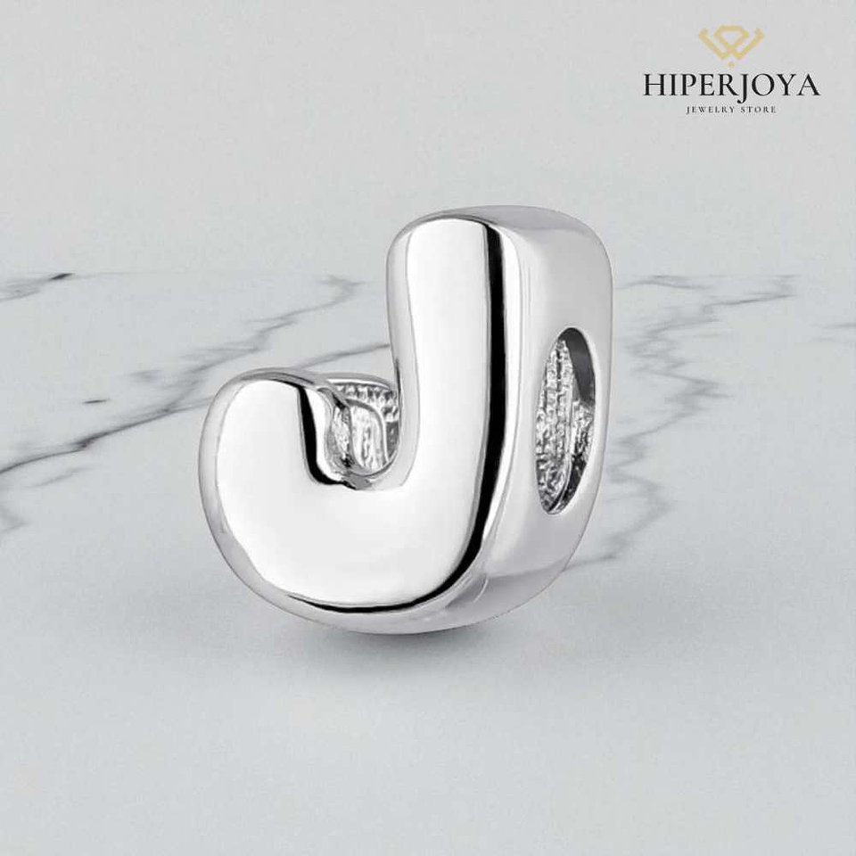 Silver initial J bead  2