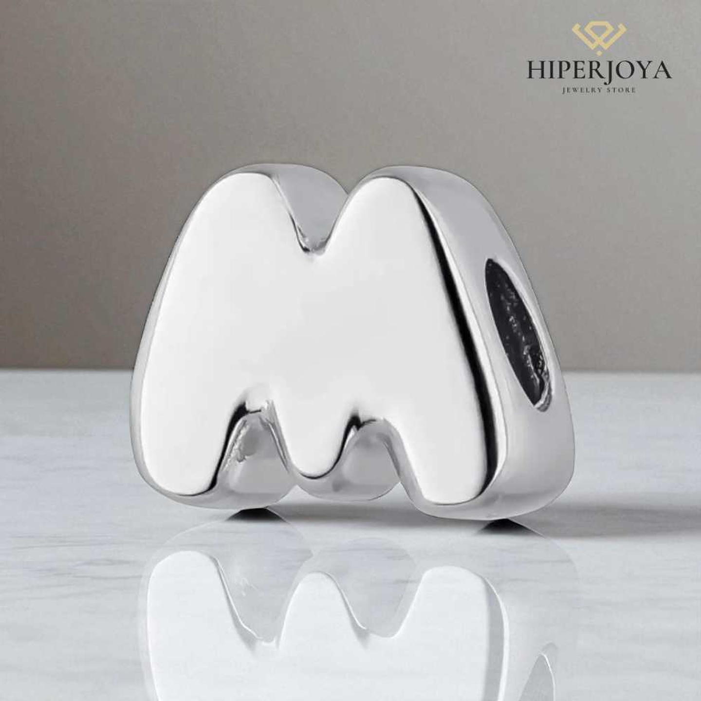 Silver M initial bead 2