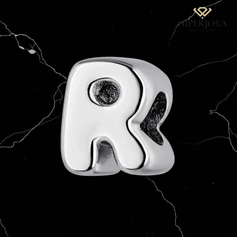 Silver R initial bead 2