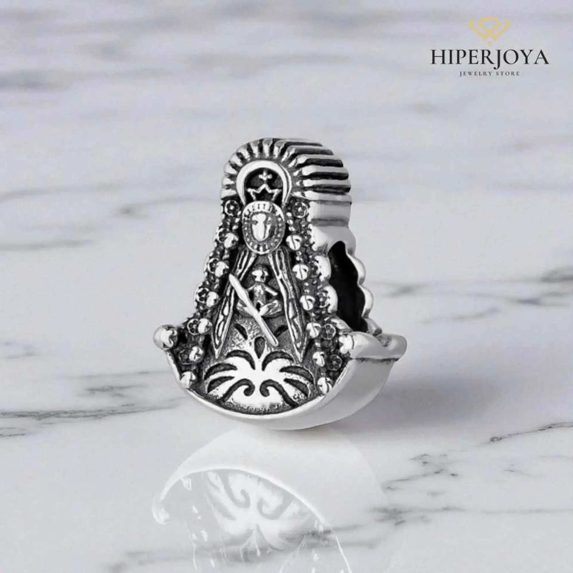Silver Virgin of Rocío bead 2