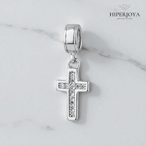 Silver cross bead with cubic zirconia