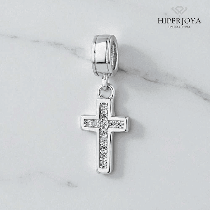 Abalorio cruz con circonitas plata 2