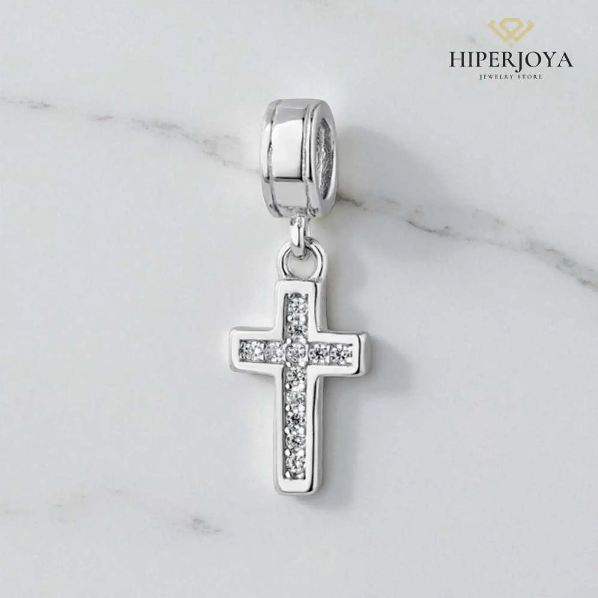 Silver cross bead with cubic zirconia 2