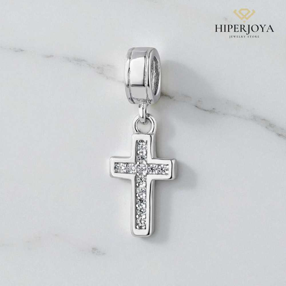 Abalorio cruz con circonitas plata 2