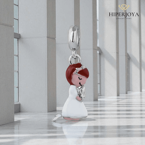 Silver praying girl communion charm