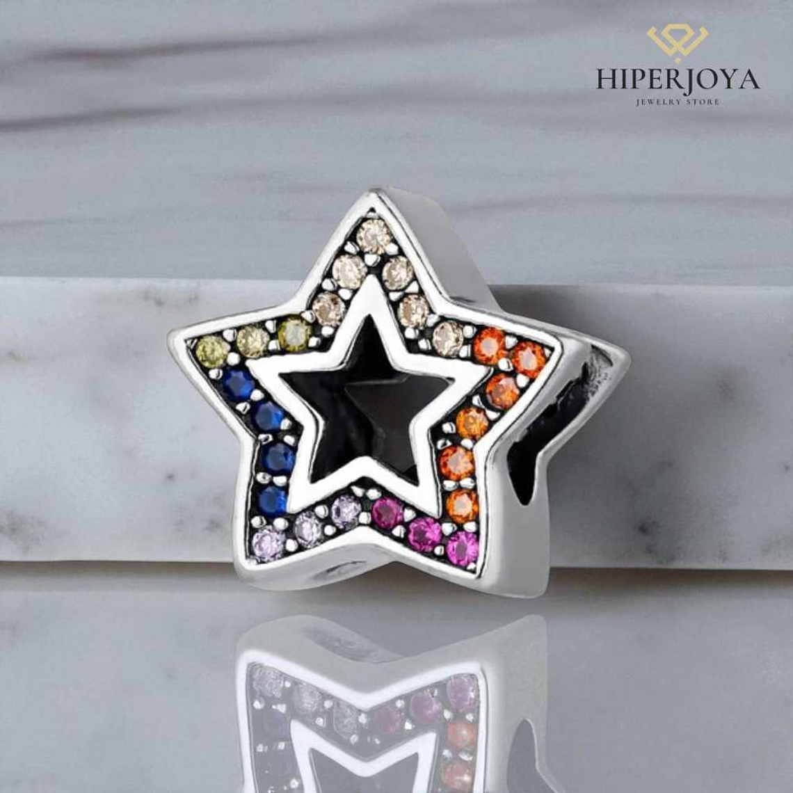 Abalorio estrella multicolor plata 2