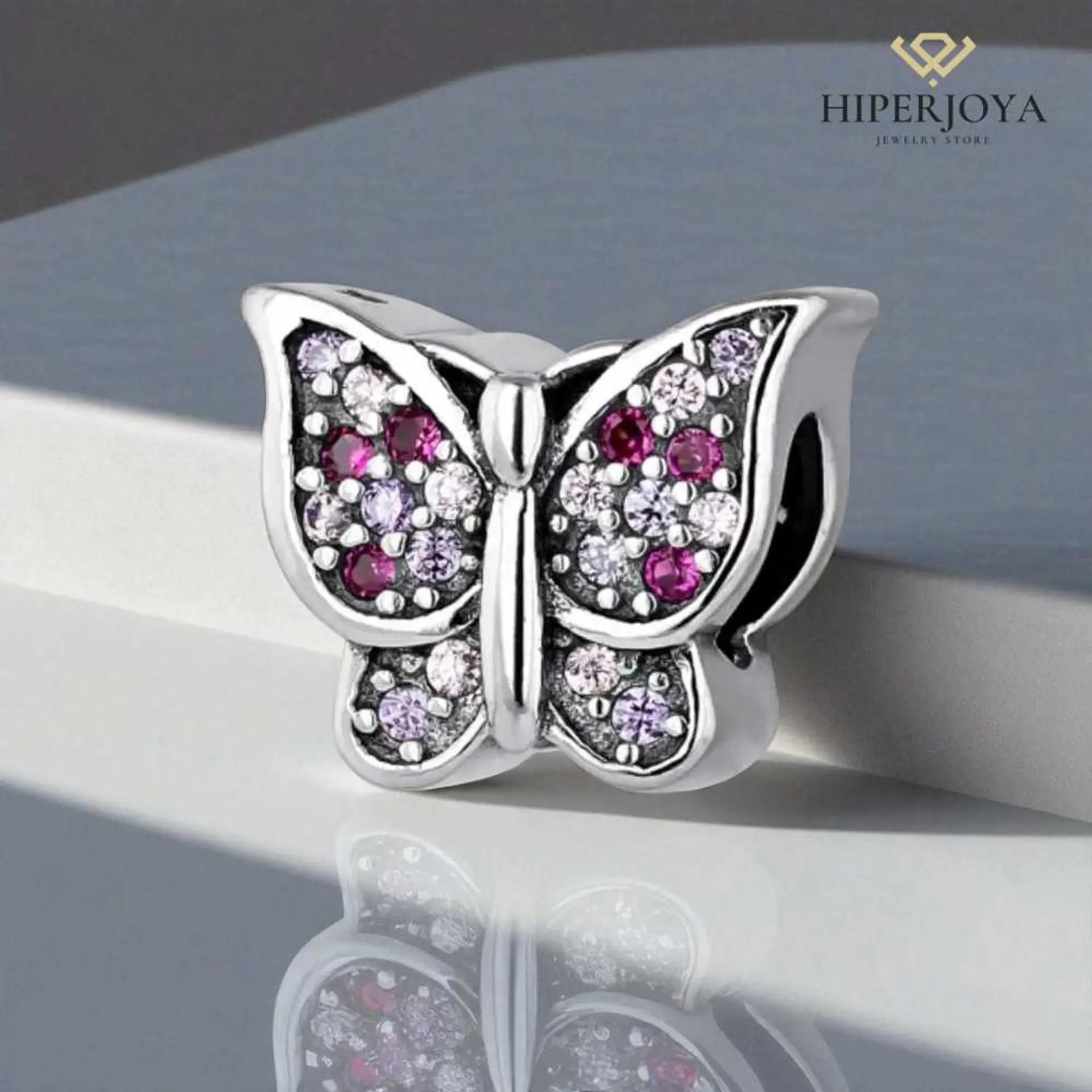 Silver cubic zirconia butterfly bead 2
