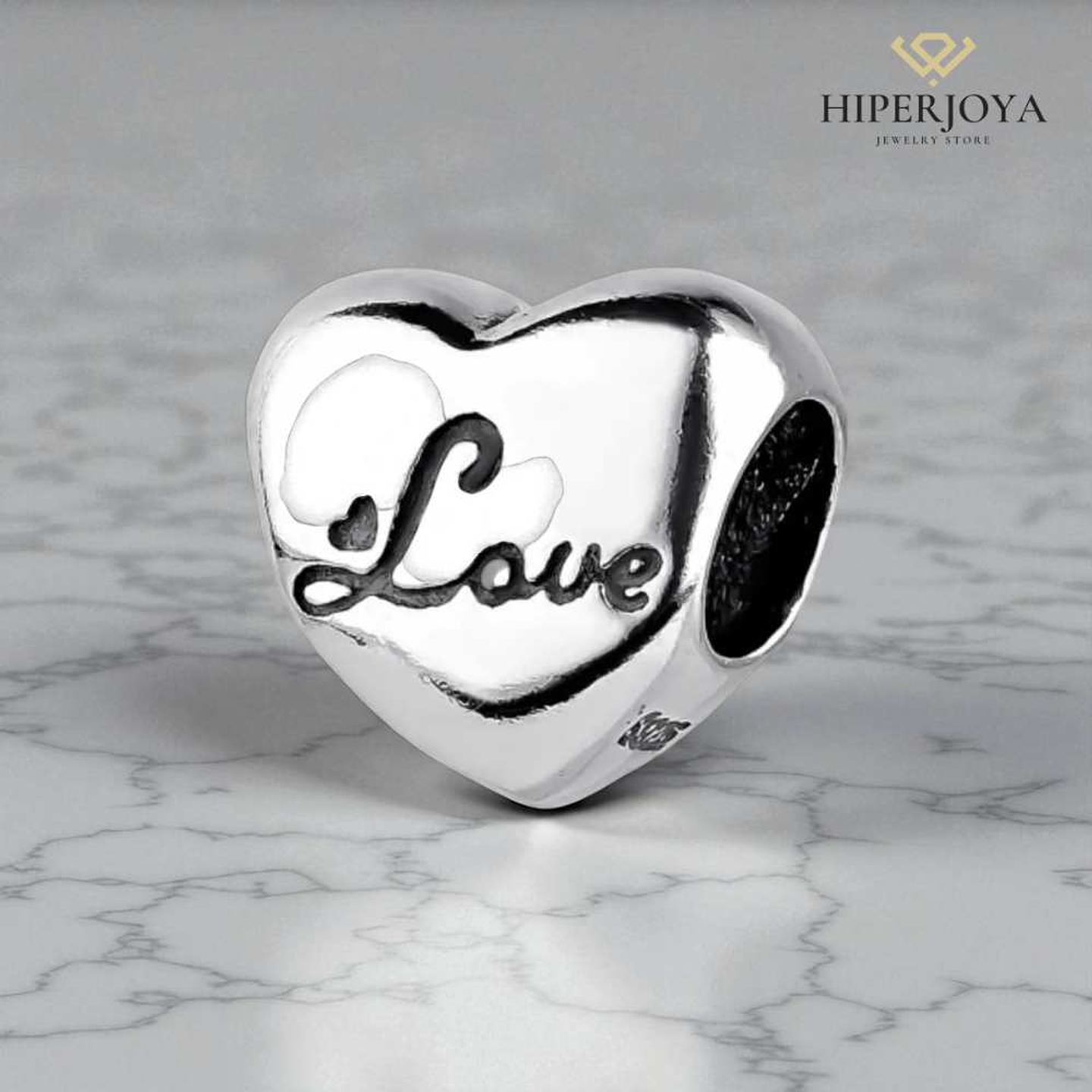 Silver heart charm/bead 2