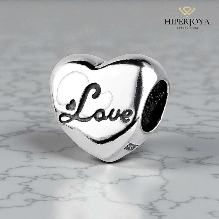 Abalorio corazón love plata 2