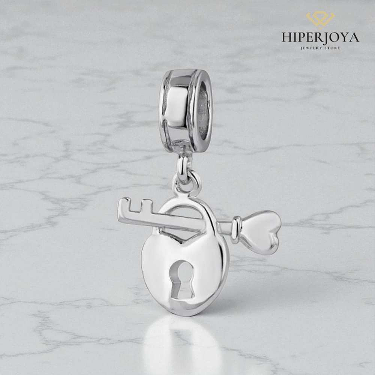 Abalorio candado y corazón plata 2