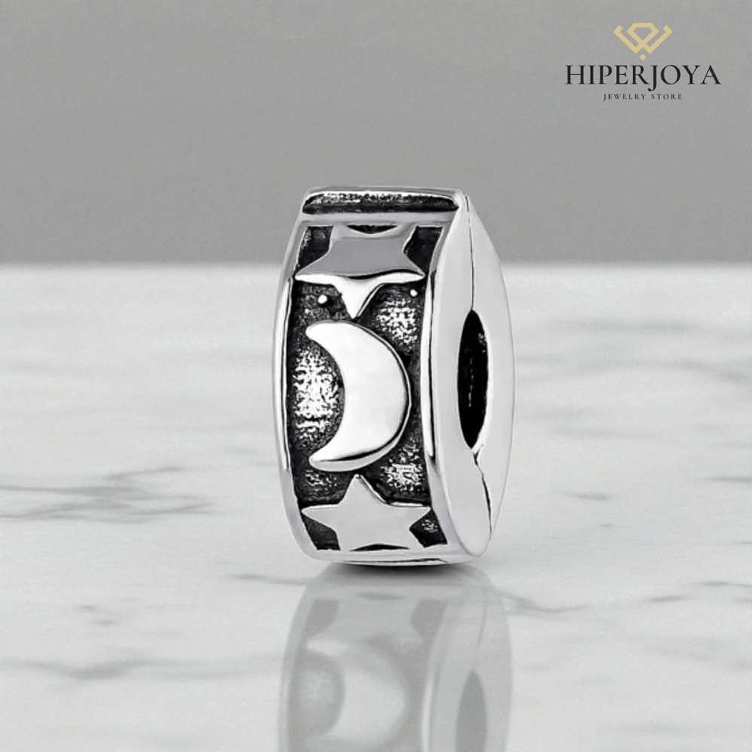 Abalorio clip luna y estrella plata 2