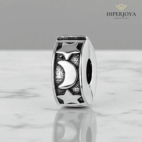 Abalorio clip luna y estrella plata