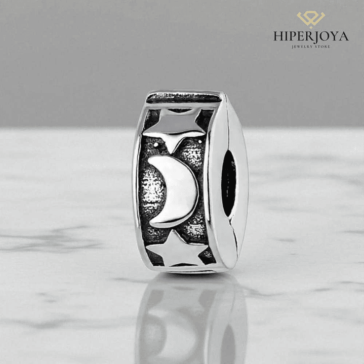 Abalorio clip luna y estrella plata 2