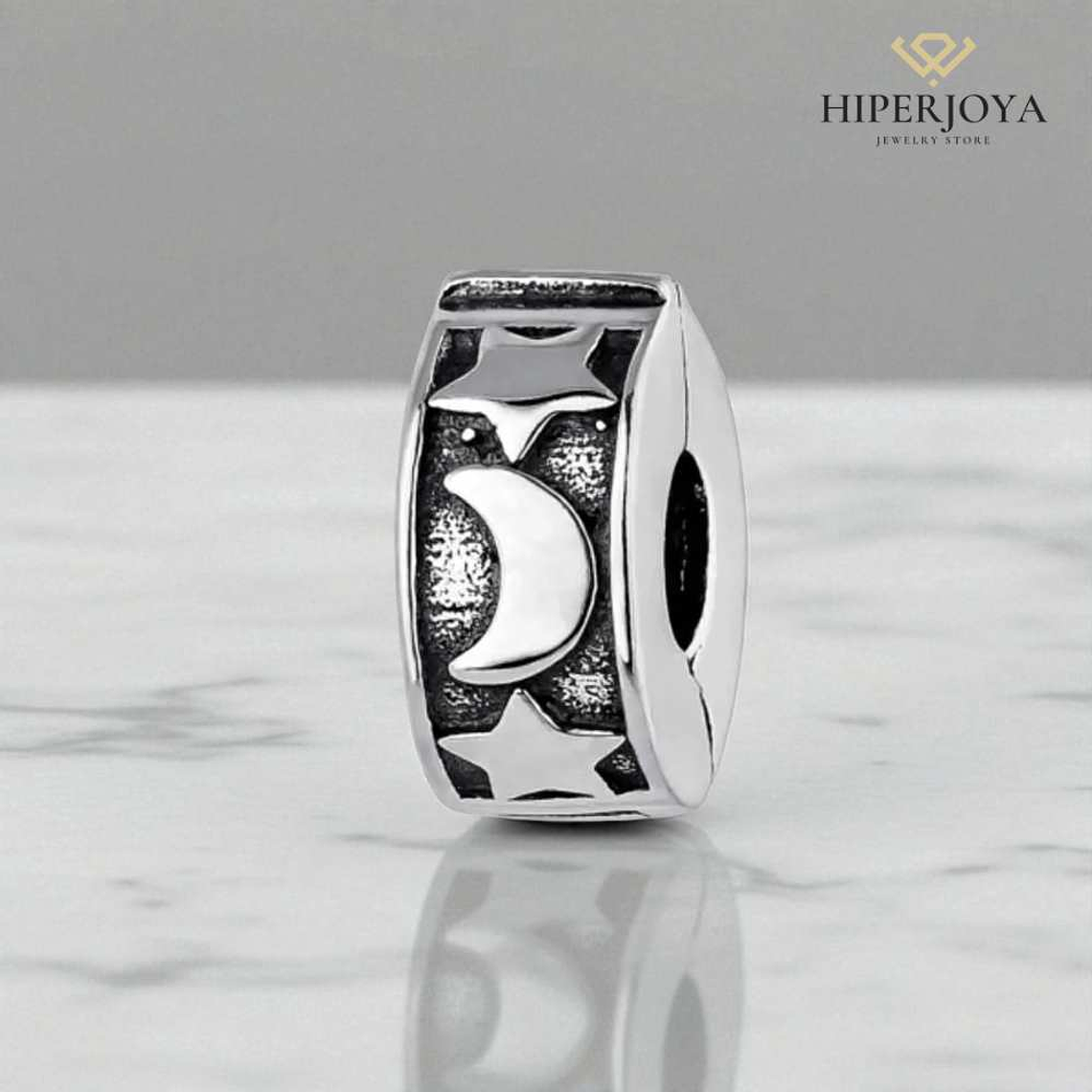 Abalorio clip luna y estrella plata 2