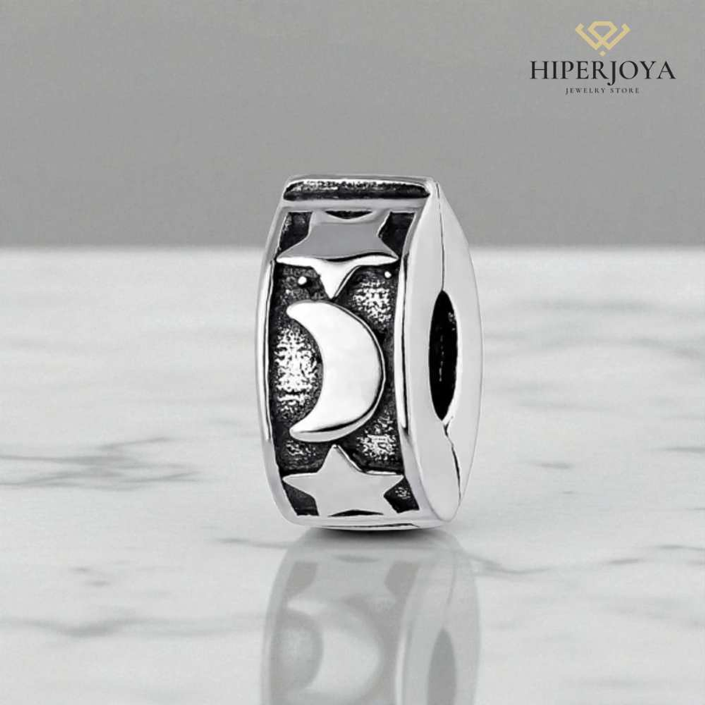 Abalorio clip luna y estrella plata 2