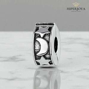 Abalorio clip luna y estrella plata