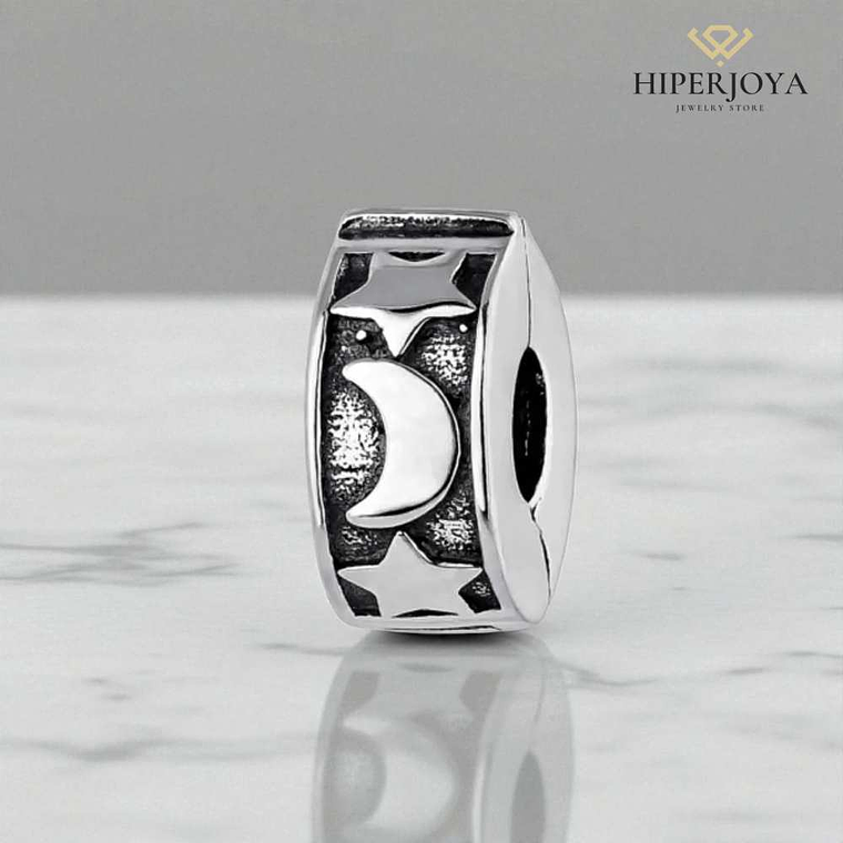 Abalorio clip luna y estrella plata 2