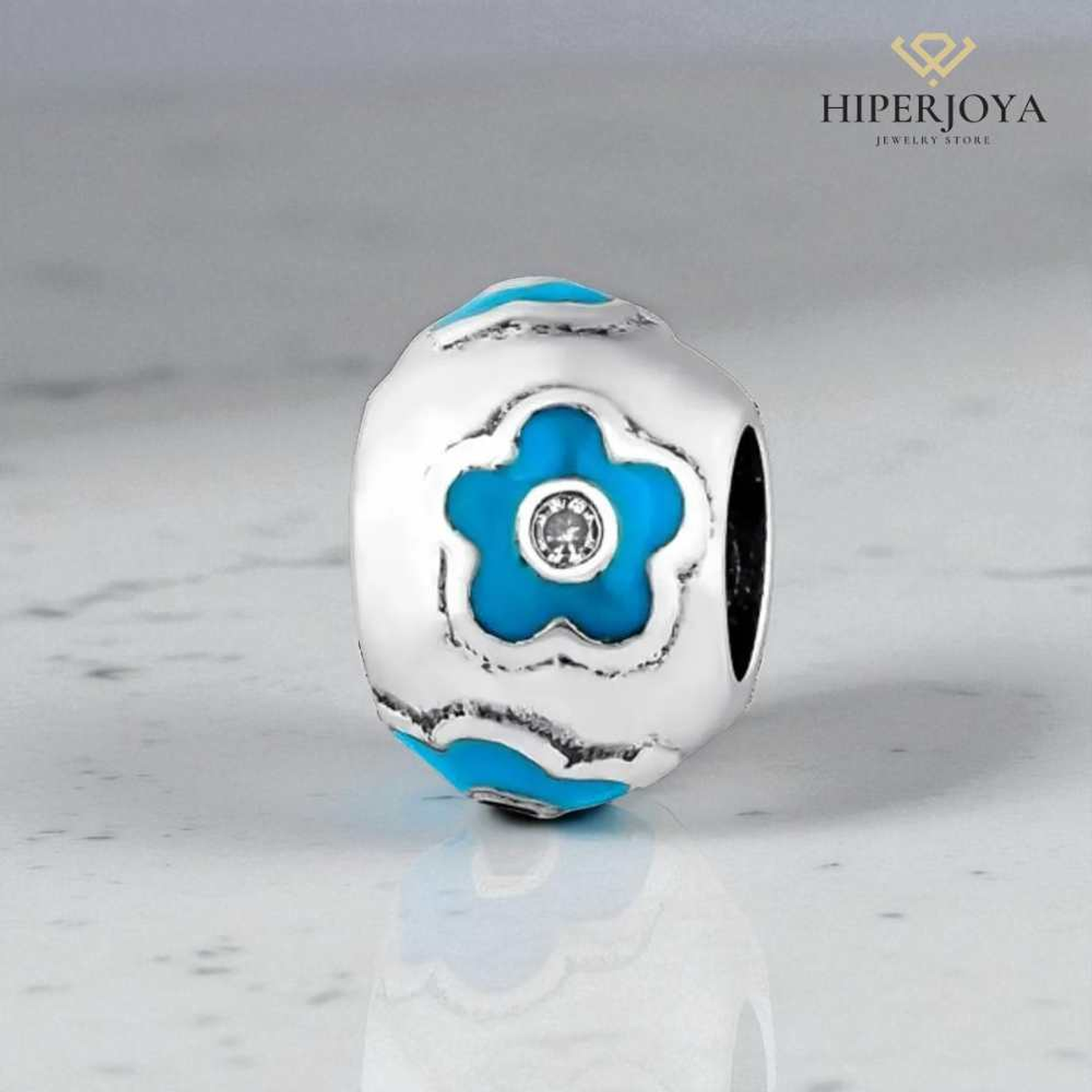 Abalorio dalia azul plata 2