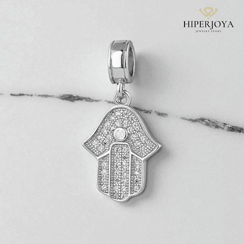 Abalorio mano de fátima con circonitas plata