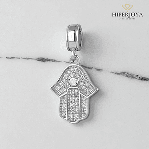 Abalorio mano de fátima con circonitas plata