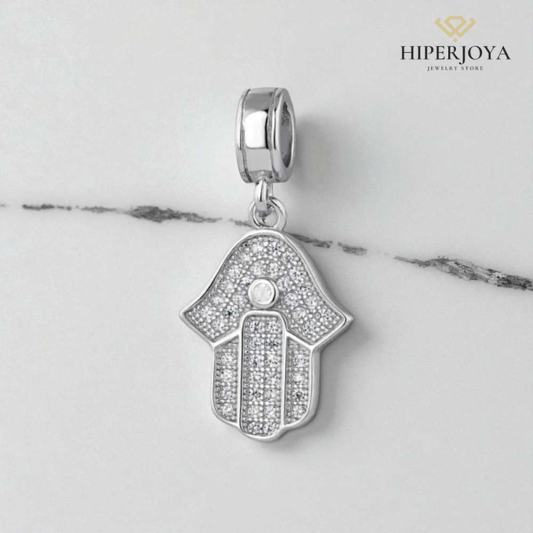 Abalorio mano de fátima con circonitas plata 2