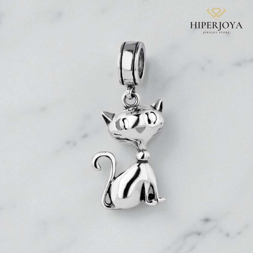 Abalorio gato de la suerte plata 2