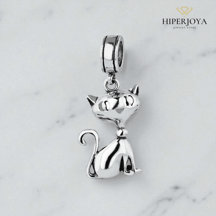 Abalorio gato de la suerte plata 2