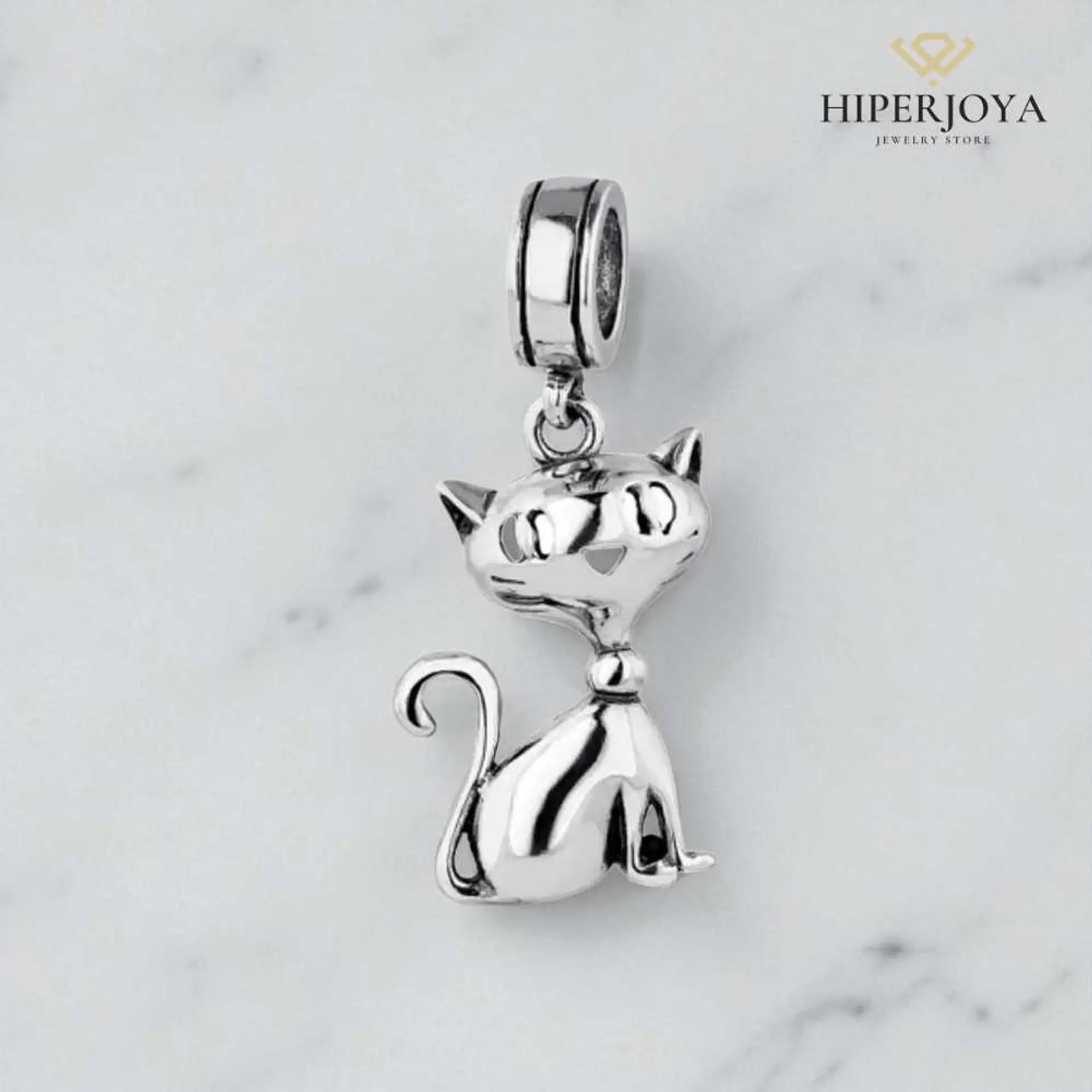 Abalorio gato de la suerte plata 2