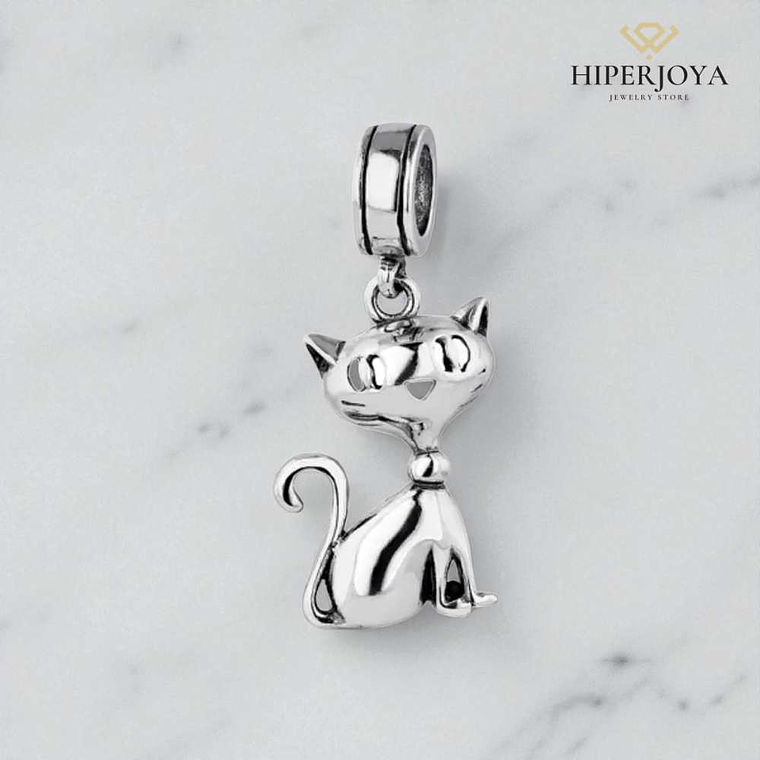 Abalorio gato de la suerte plata 2