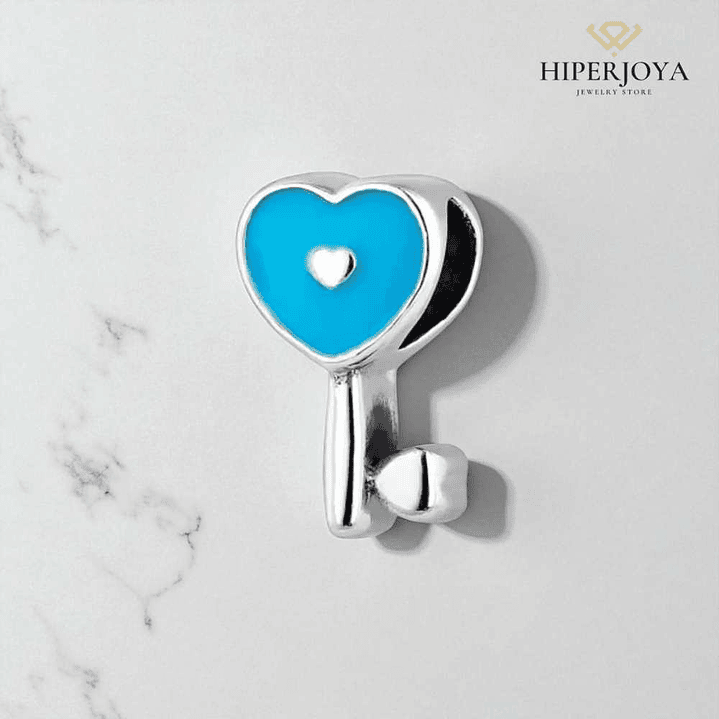 Abalorio llave azul plata 2