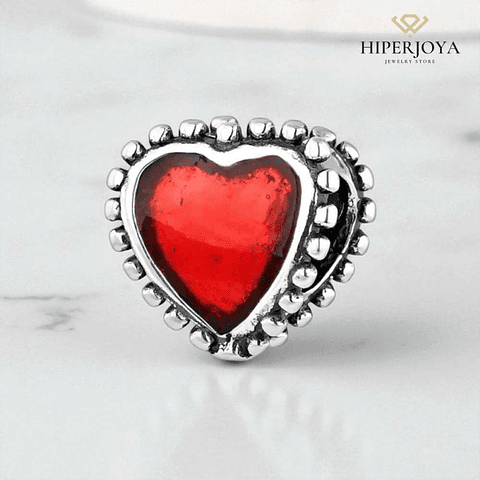 Abalorio corazón rojo plata