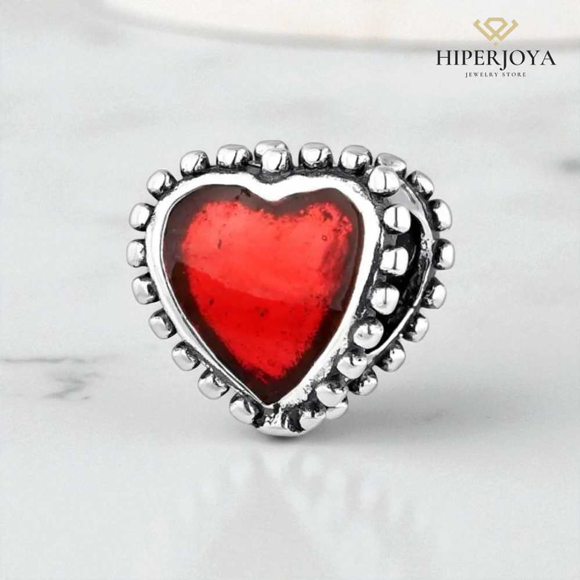 Abalorio corazón rojo plata 2