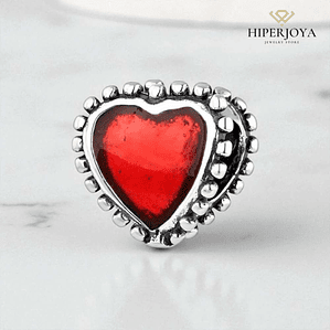 Abalorio corazón rojo plata