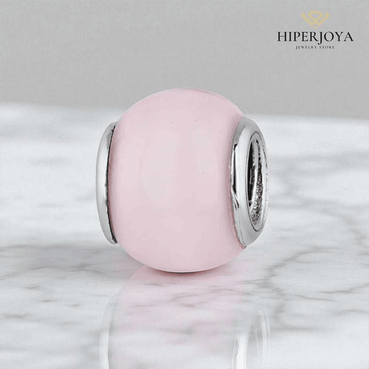 Abalorio murano rosa plata 2