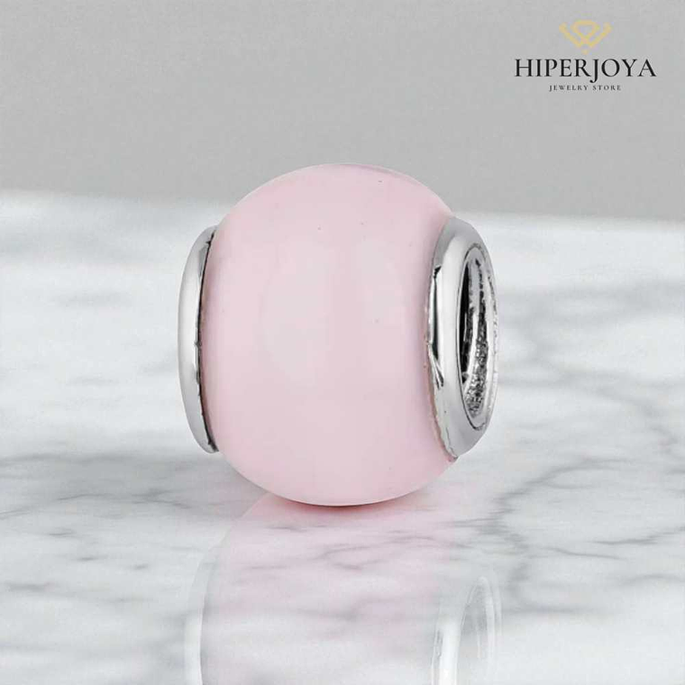 Abalorio murano rosa plata 2