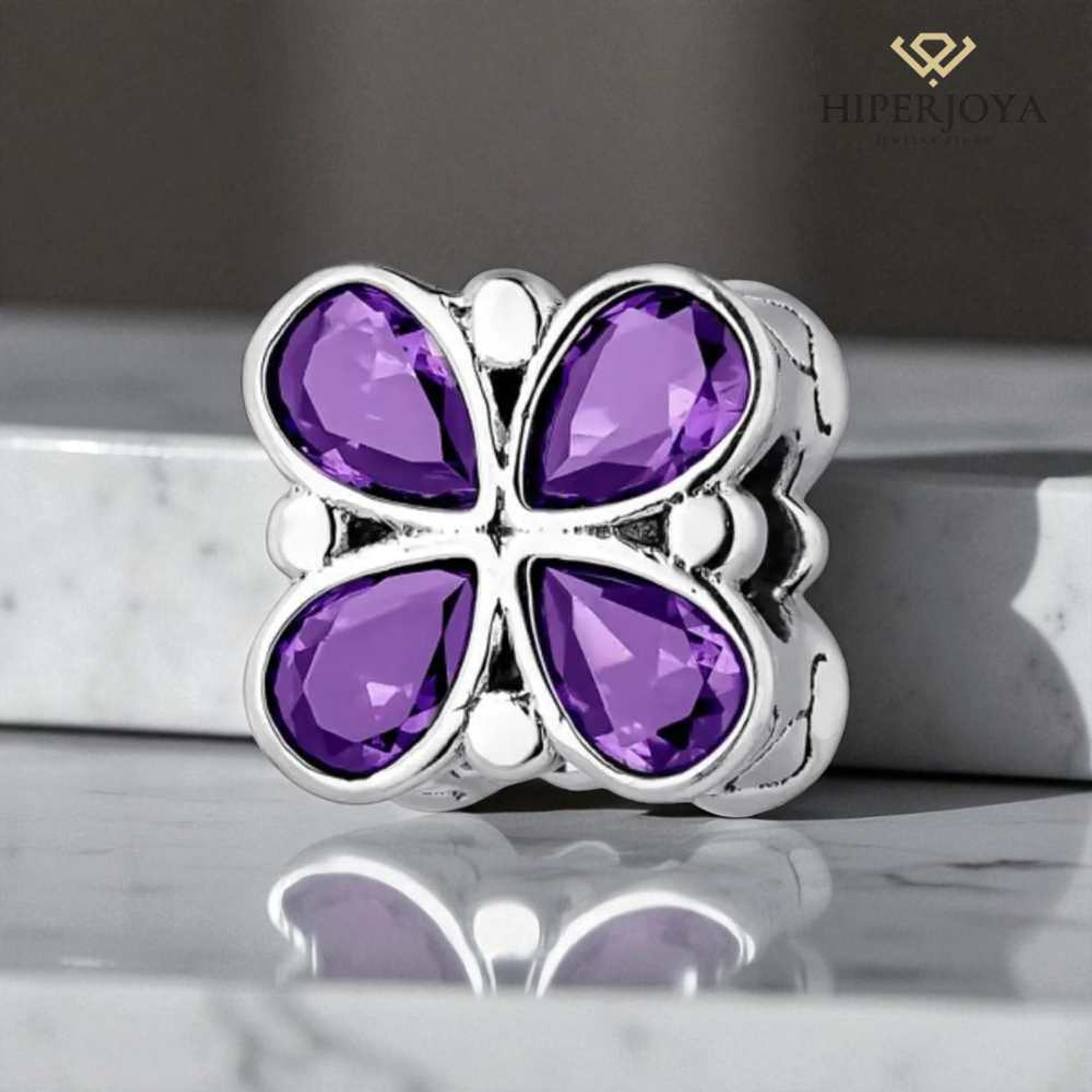 Abalorio mariposa morado plata 2