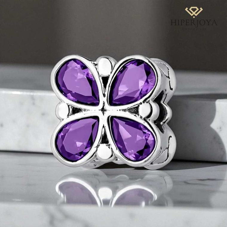 Abalorio mariposa morado plata 2