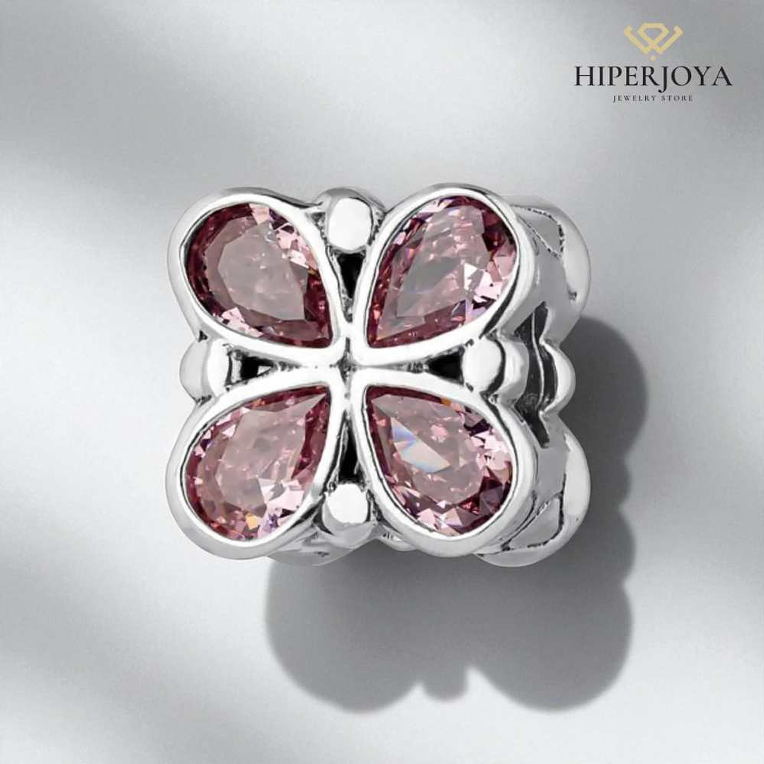 Abalorio mariposa rosa plata 2