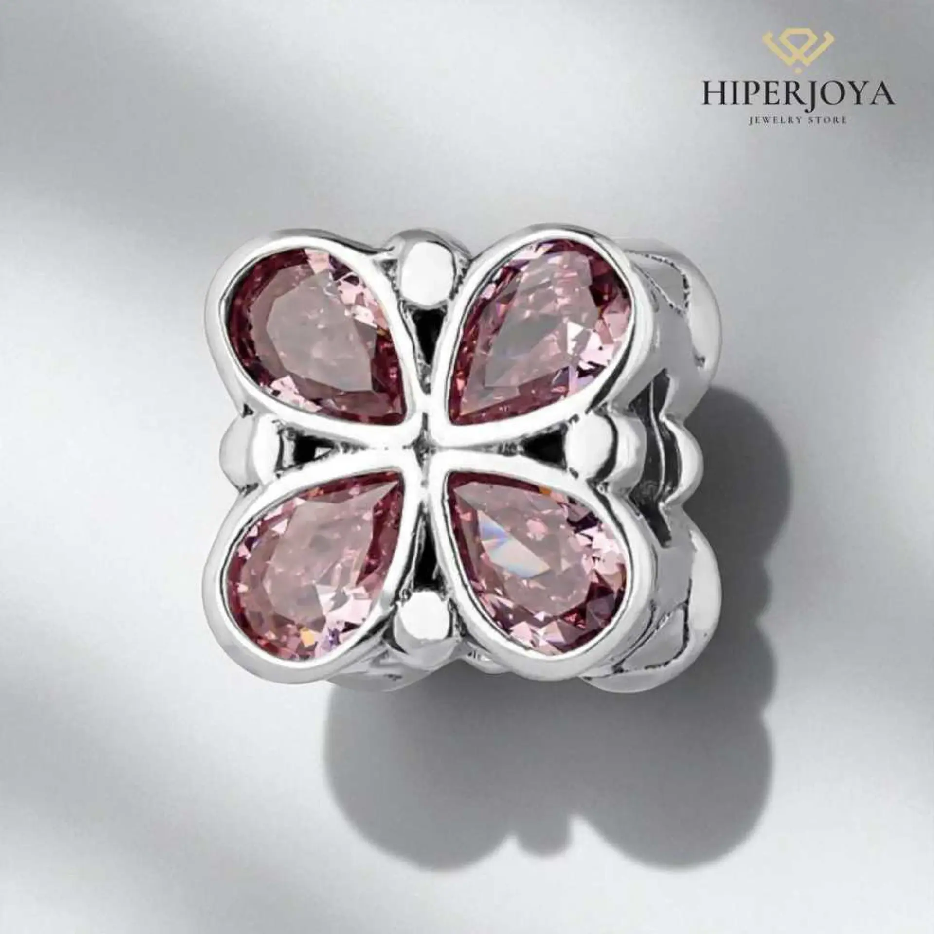 Abalorio mariposa rosa plata 2