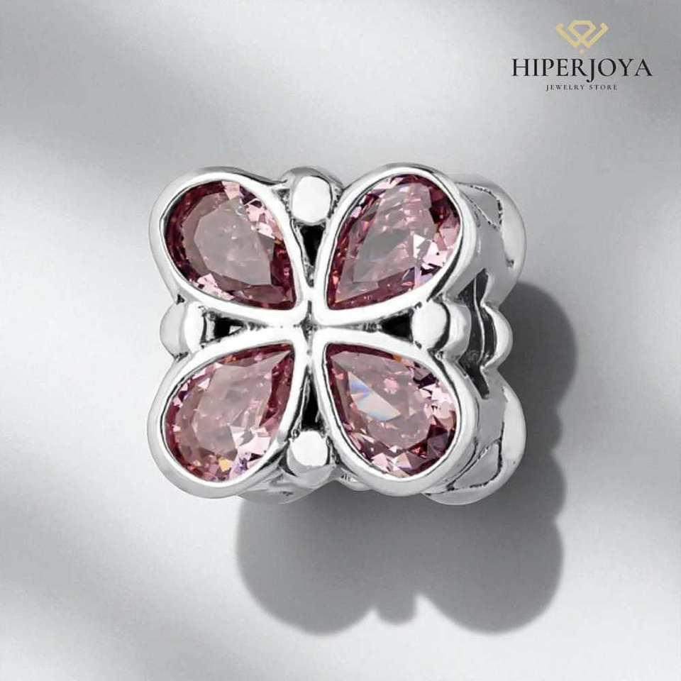 Abalorio mariposa rosa plata 2