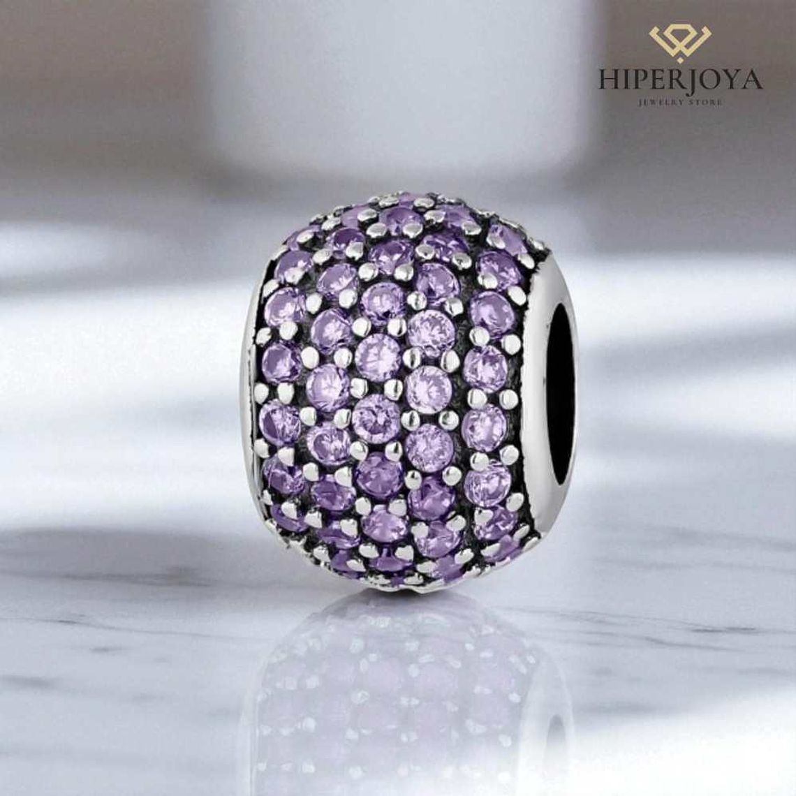 Abalorio destello morado plata 2