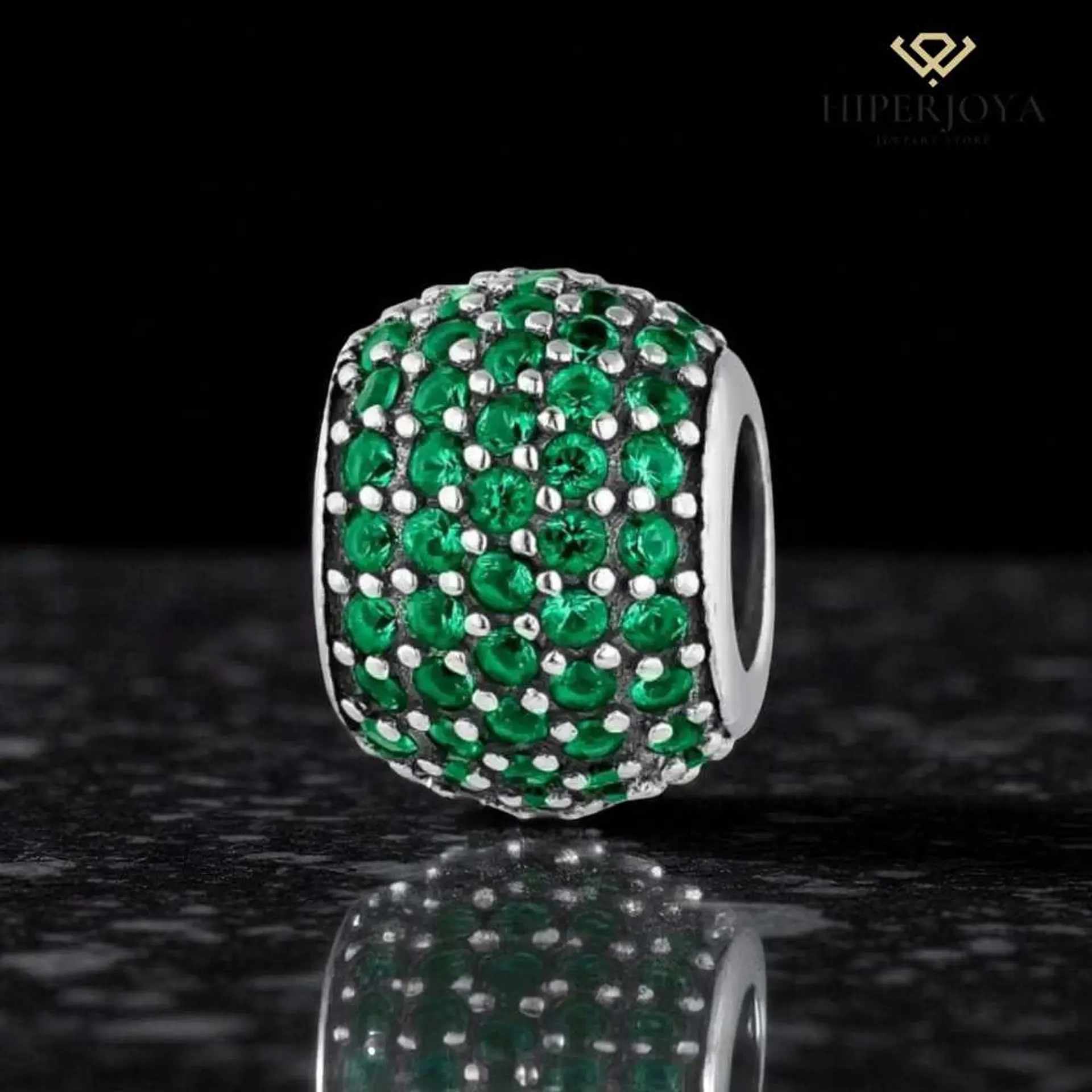 Abalorio destello verde plata 2