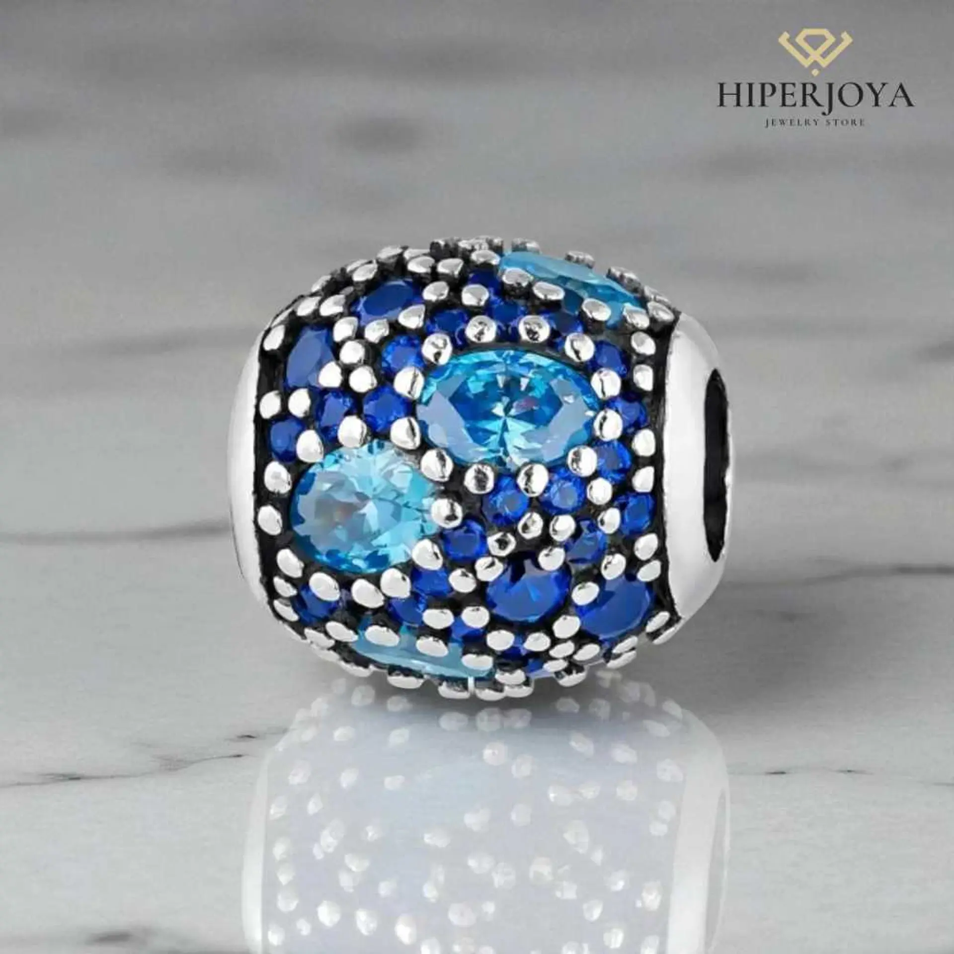 Abalorio destello celeste plata 2