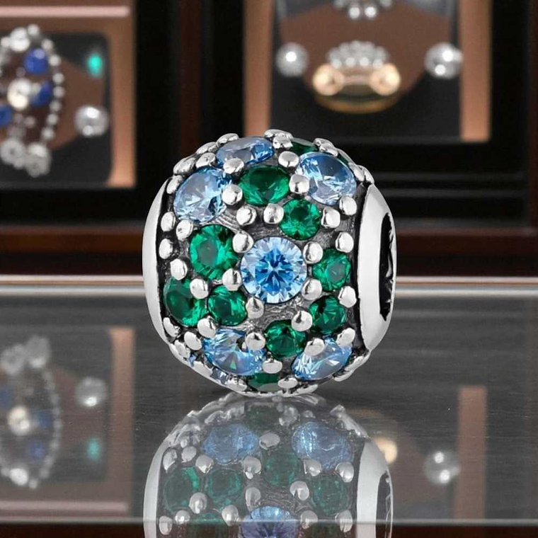 Abalorio destello verdoso plata  2