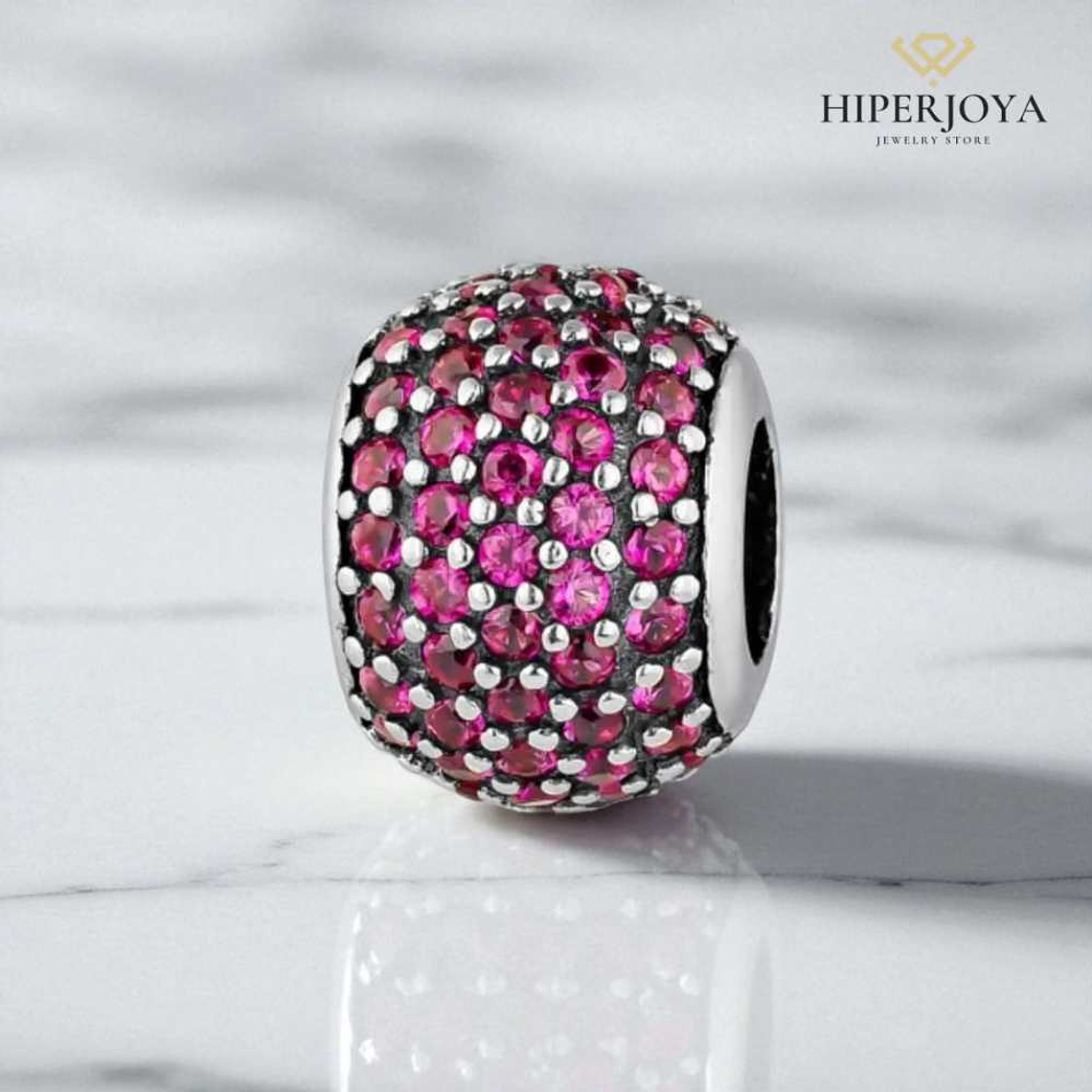 Abalorio destello fucsia plata 2