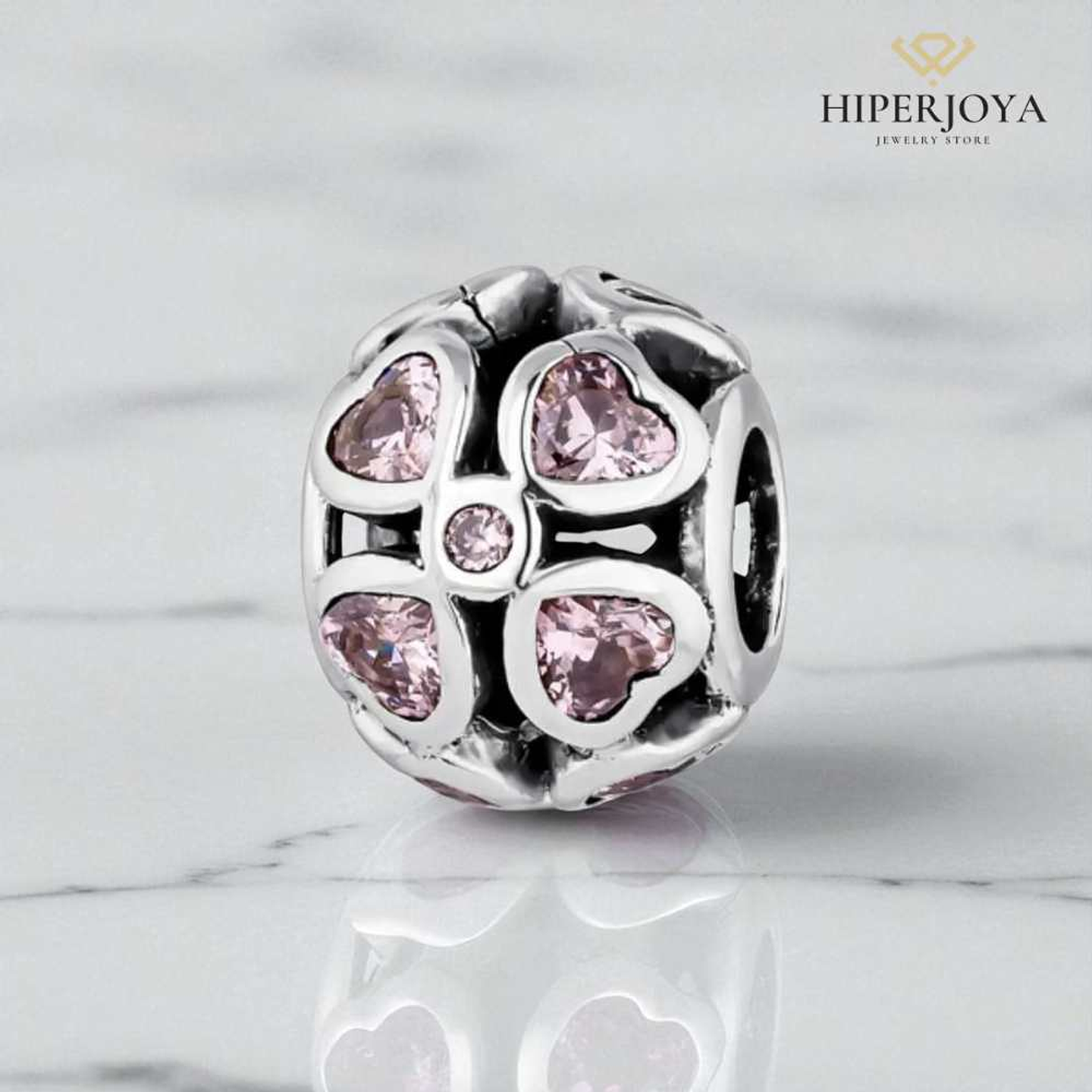 Abalorio amores rosa plata 2