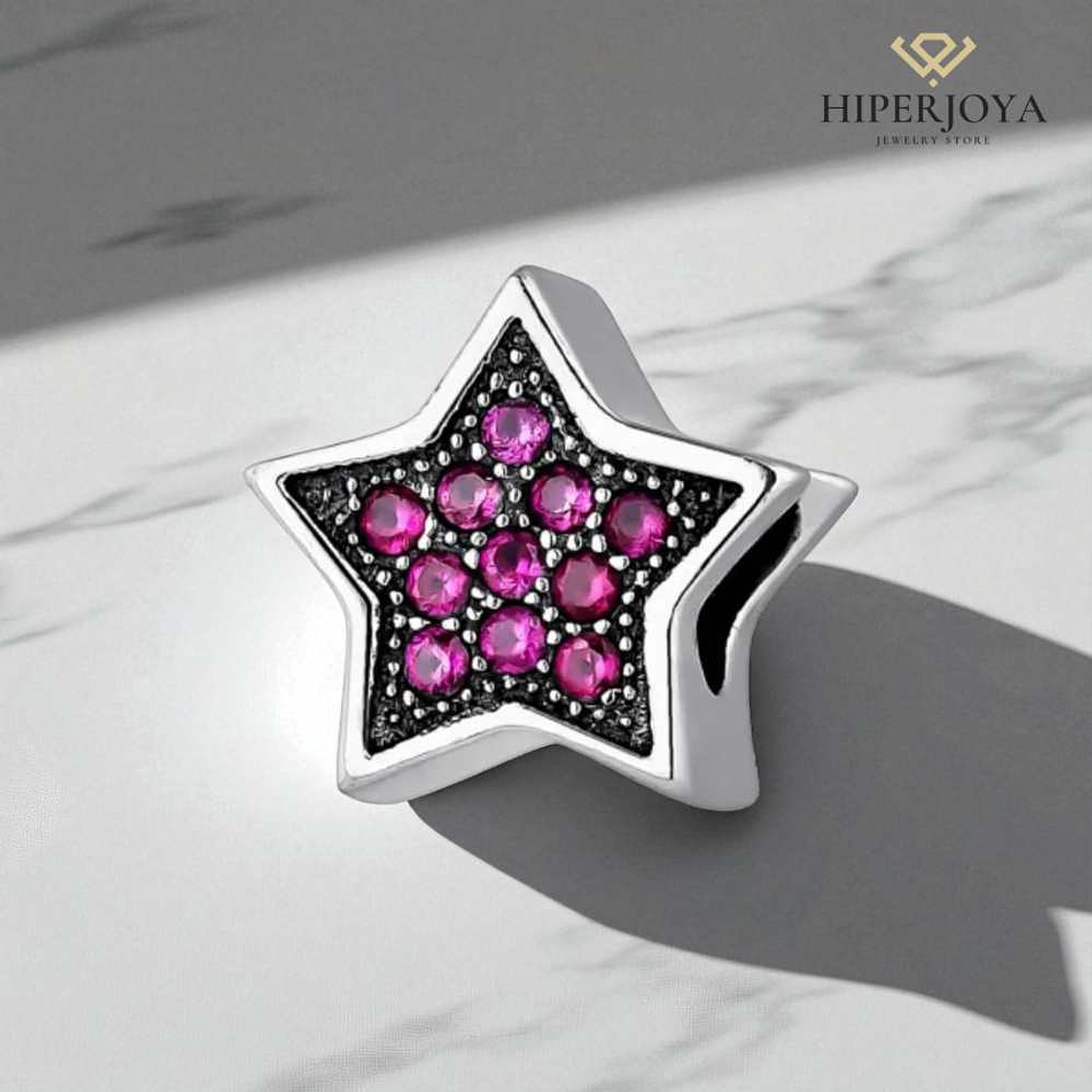 Abalorio estrella fugaz rosa plata 2